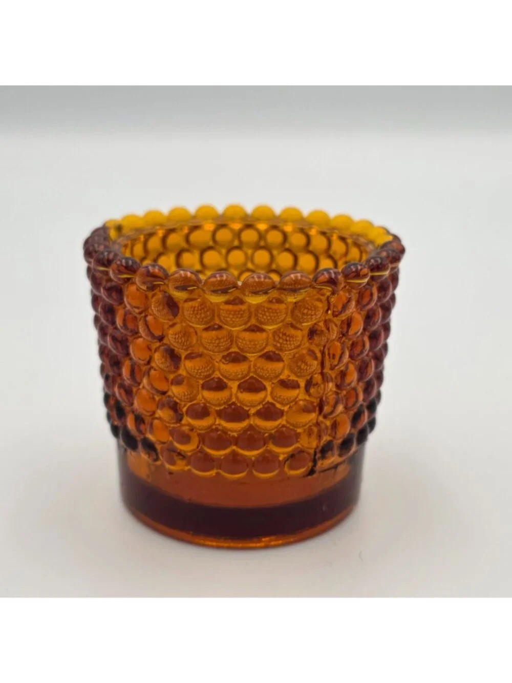 Amber Hobnail Glass Votive Candle Holder Vintage Retro Decor UV Reactive